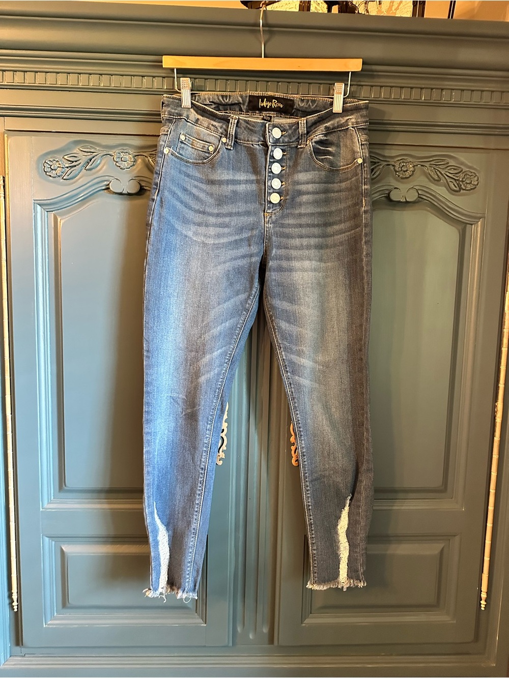 Indigo Rein Washed Blue High-Rise Button-Fly Cropped Jeans
